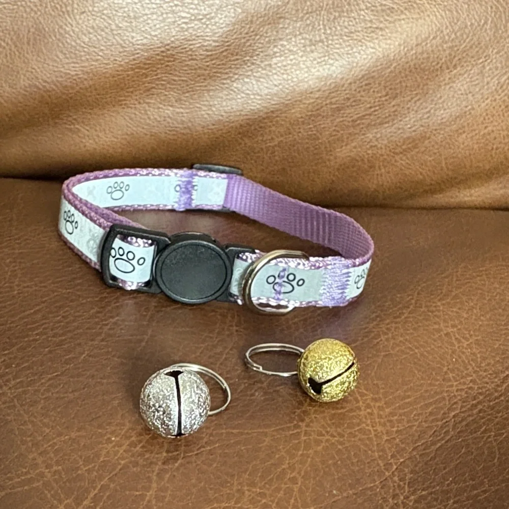 Adjustable Pink Cat Collar with Paw Print Charm - Brand:
